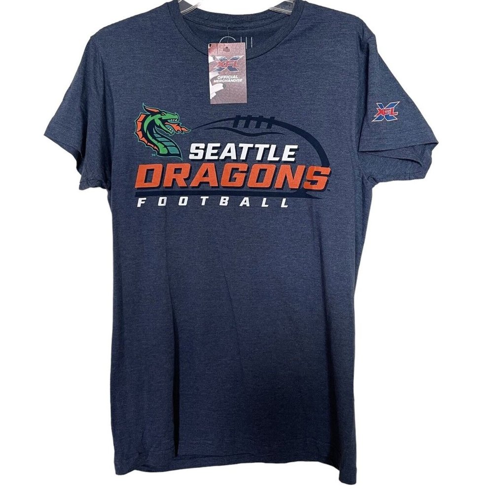 XFL‎ Seattle Dragons T-Shirt Mens Size Medium M Blue Short Sleeve Football
